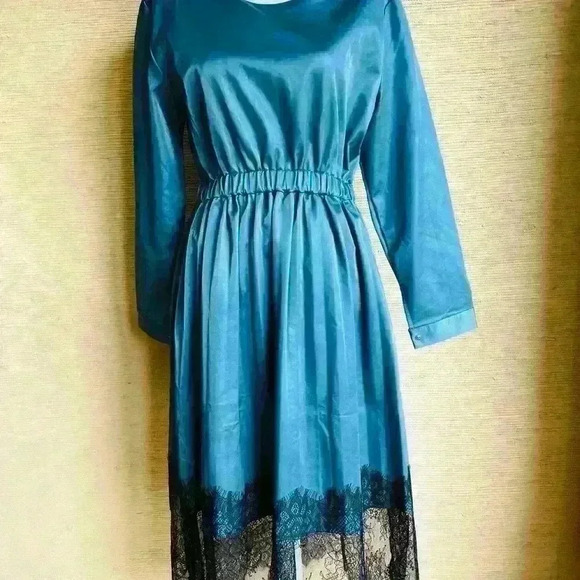 NWT! Tov Faux Leather Long Sleeve Lace Hem Dress - Picture 2 of 8